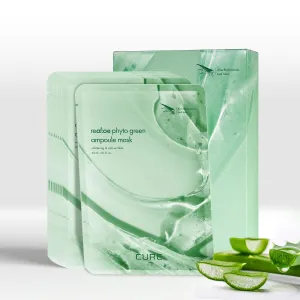 Cure Real:oe Phyto Green Ampoule Mask, 10 Sheets, Aloe Hydrogel Sheet Mask, Korean Skincare for Hydration & Radiance (Pack of 1)