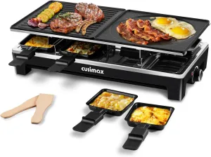 CUSIMAX Raclette Grill, Electric Grill, Reversible 2 in 1 Non-stick Grill & Griddle Plates, Portable Korean Grill with 8 Paddles & Shovels, Black New Model