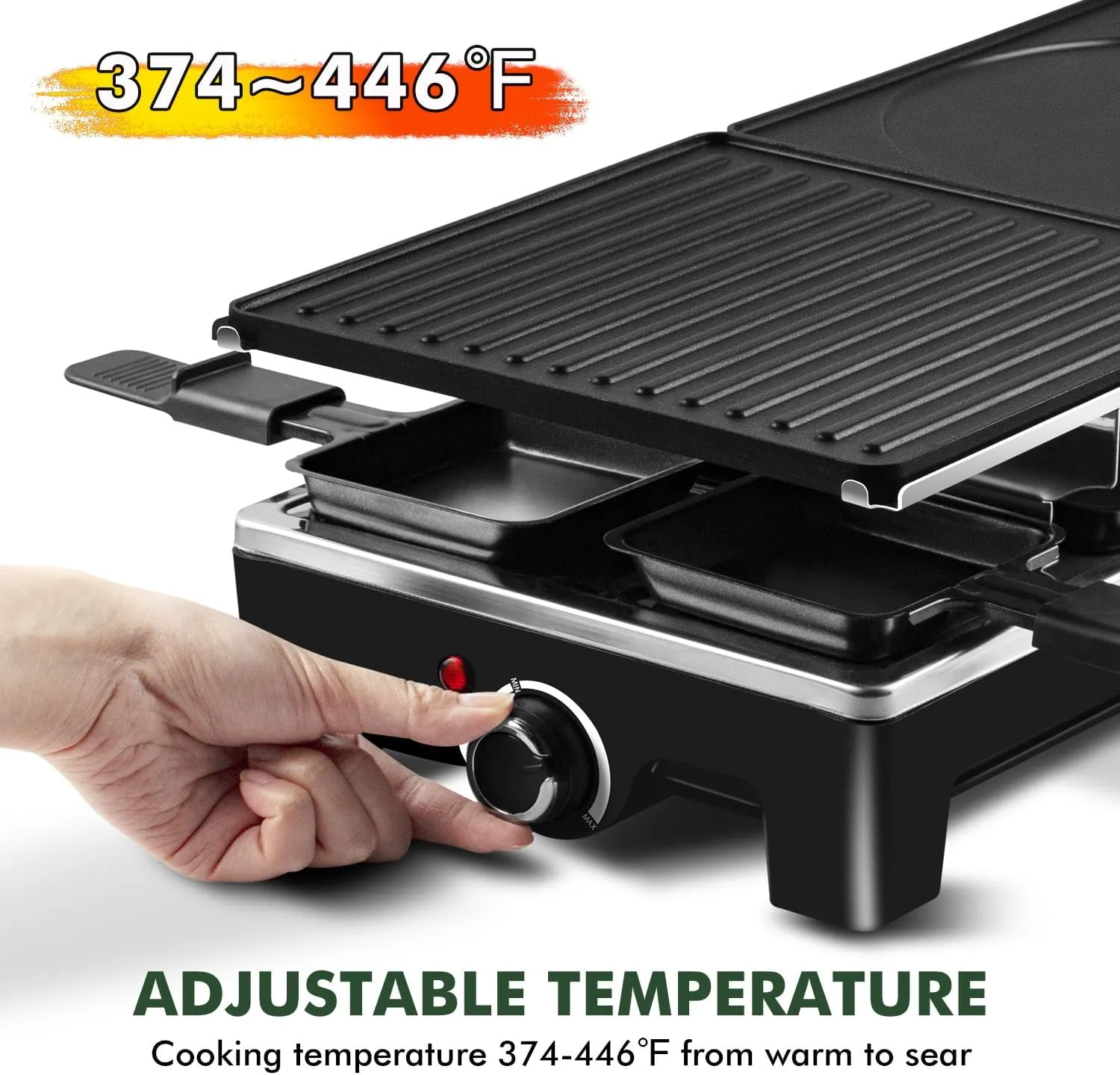 CUSIMAX Raclette Grill, Electric Grill, Reversible 2 in 1 Non-stick Grill & Griddle Plates, Portable Korean Grill with 8 Paddles & Shovels, Black New Model