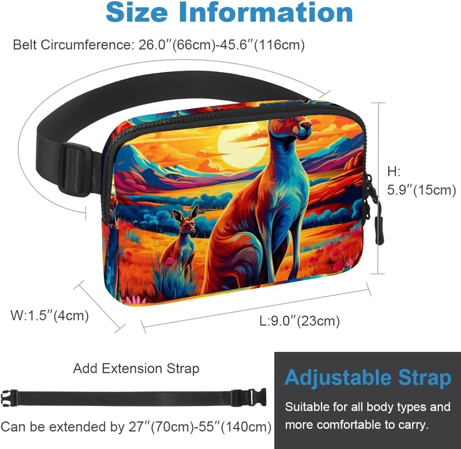 Cute Kangaroo-1591 Crossbody Fanny Pack for Men&Women,Belt Bag for Travel Casual Walking Running Hiking Cycling