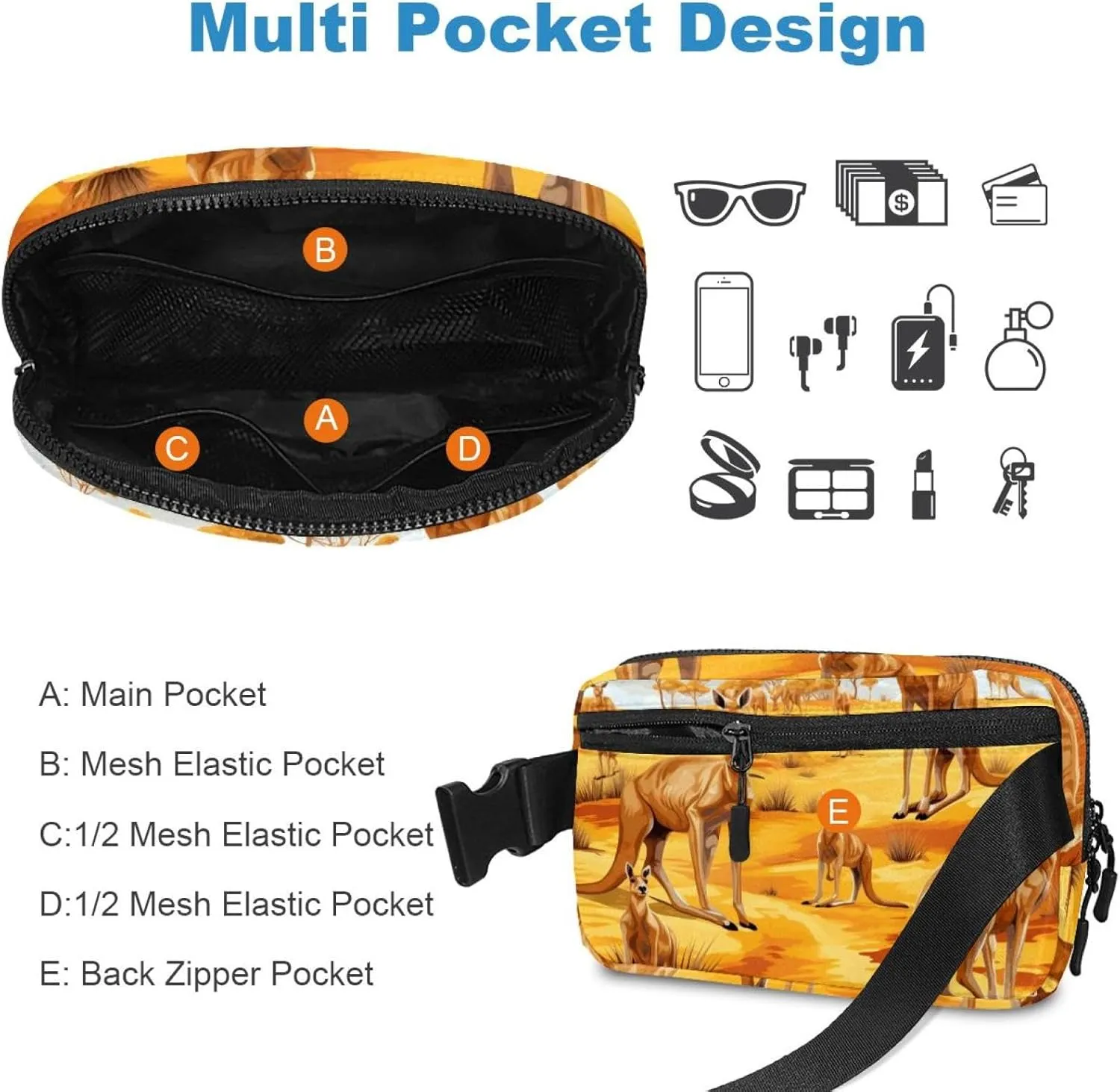 Cute Kangaroo-1664 Belt Bag for Men and Women Fanny Pack,Belt Bag with Adjustable Strap,Fashion Crossbody Everywhere Belt Bag for Travel Outdoors Running Hiking