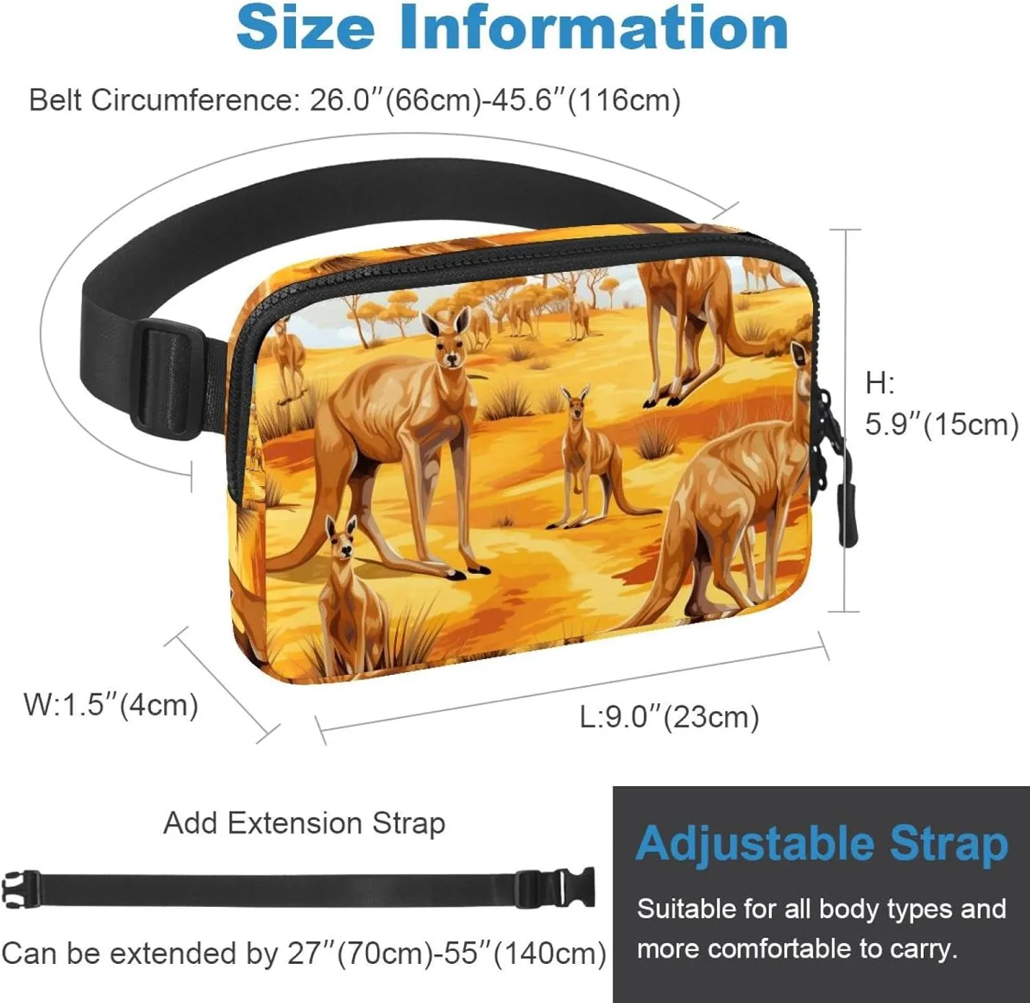 Cute Kangaroo-1664 Belt Bag for Men and Women Fanny Pack,Belt Bag with Adjustable Strap,Fashion Crossbody Everywhere Belt Bag for Travel Outdoors Running Hiking