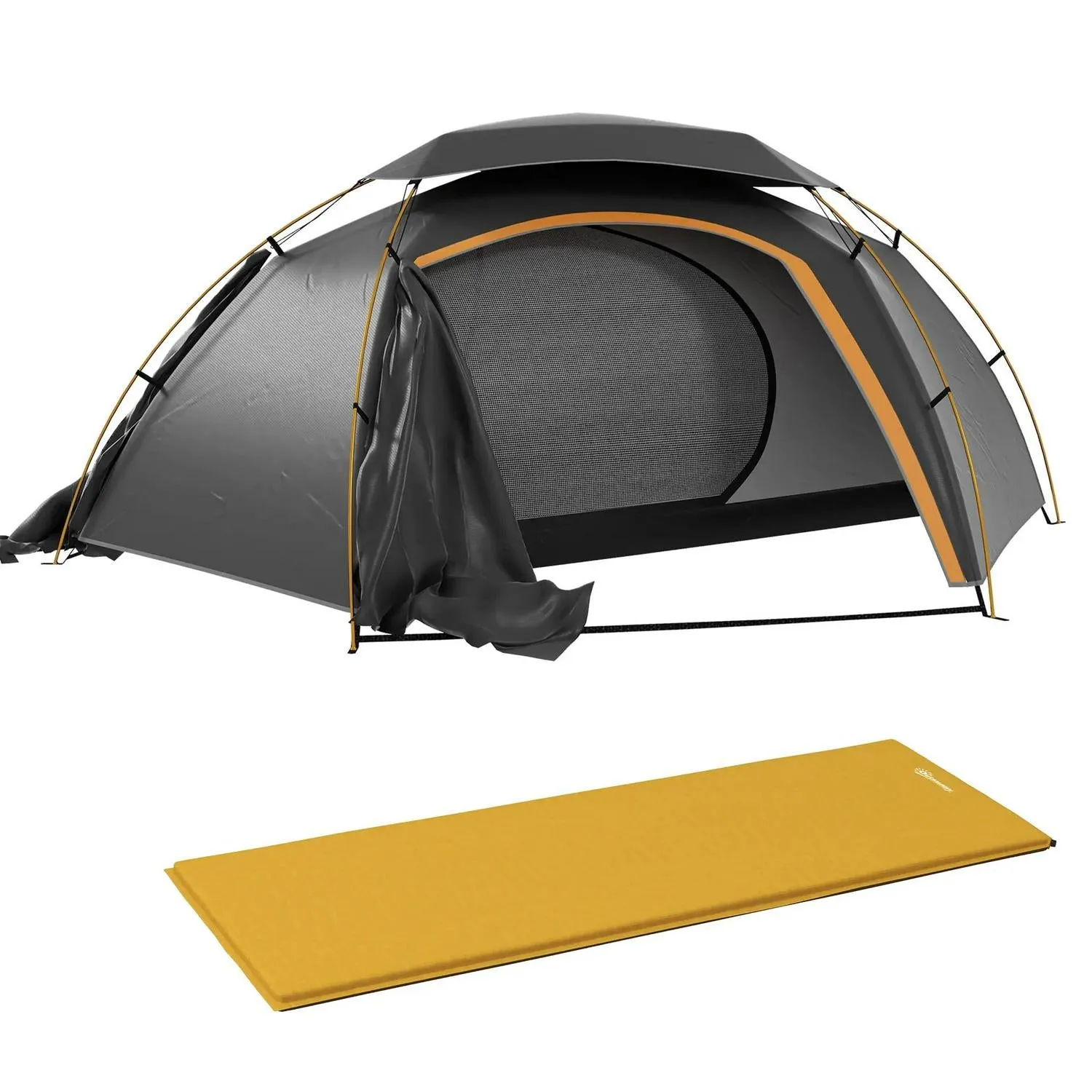 Dark Person Aluminium Dome Tent With 1 Outsunny For Summer event And Removable Complete assortment Portable Camping Frame, Bags, Waterproof, Mattress, Inflatable Fishing Grey/Khaki Self 2000mm Hiking, Rainfly