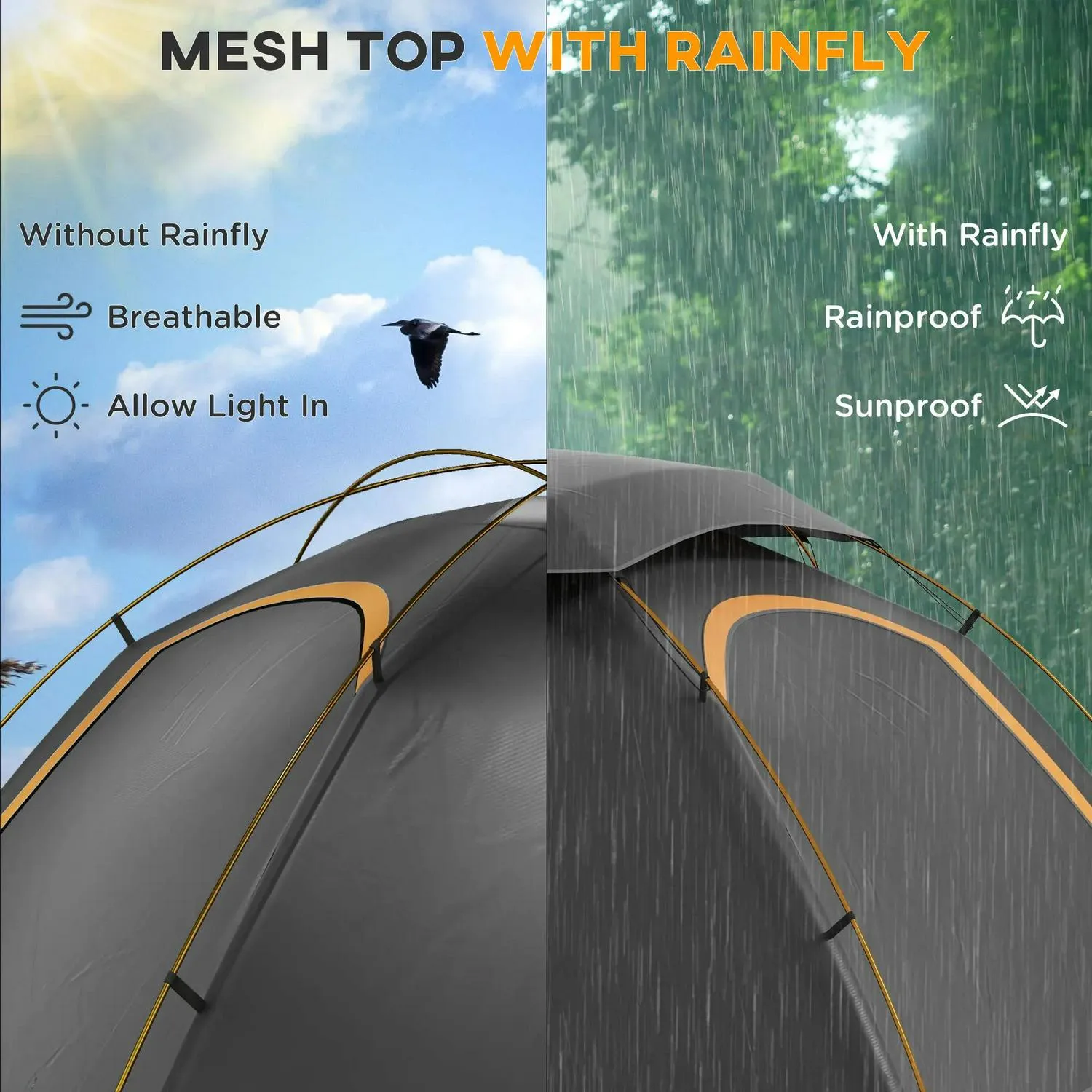 Dark Person Aluminium Dome Tent With 1 Outsunny For Summer event And Removable Complete assortment Portable Camping Frame, Bags, Waterproof, Mattress, Inflatable Fishing Grey/Khaki Self 2000mm Hiking, Rainfly