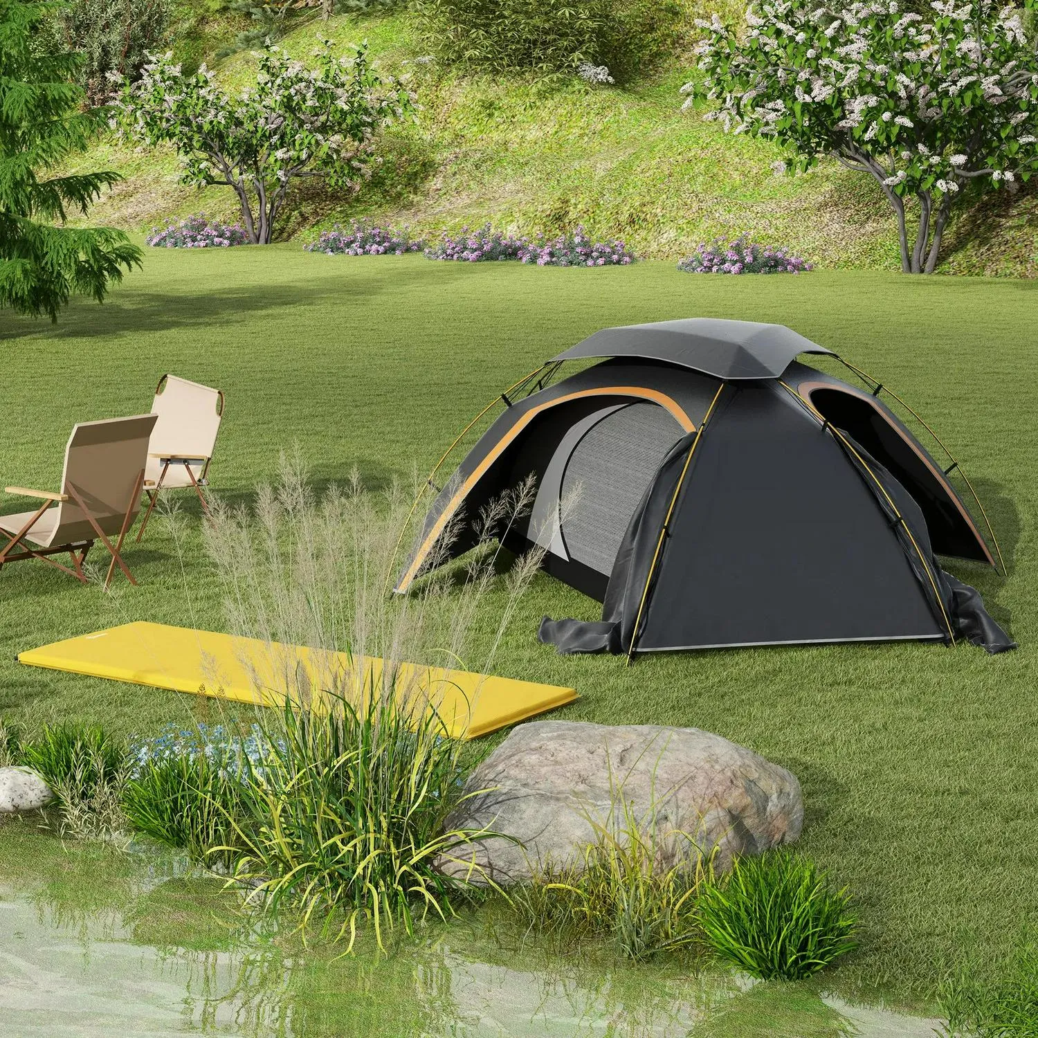 Dark Person Aluminium Dome Tent With 1 Outsunny For Summer event And Removable Complete assortment Portable Camping Frame, Bags, Waterproof, Mattress, Inflatable Fishing Grey/Khaki Self 2000mm Hiking, Rainfly