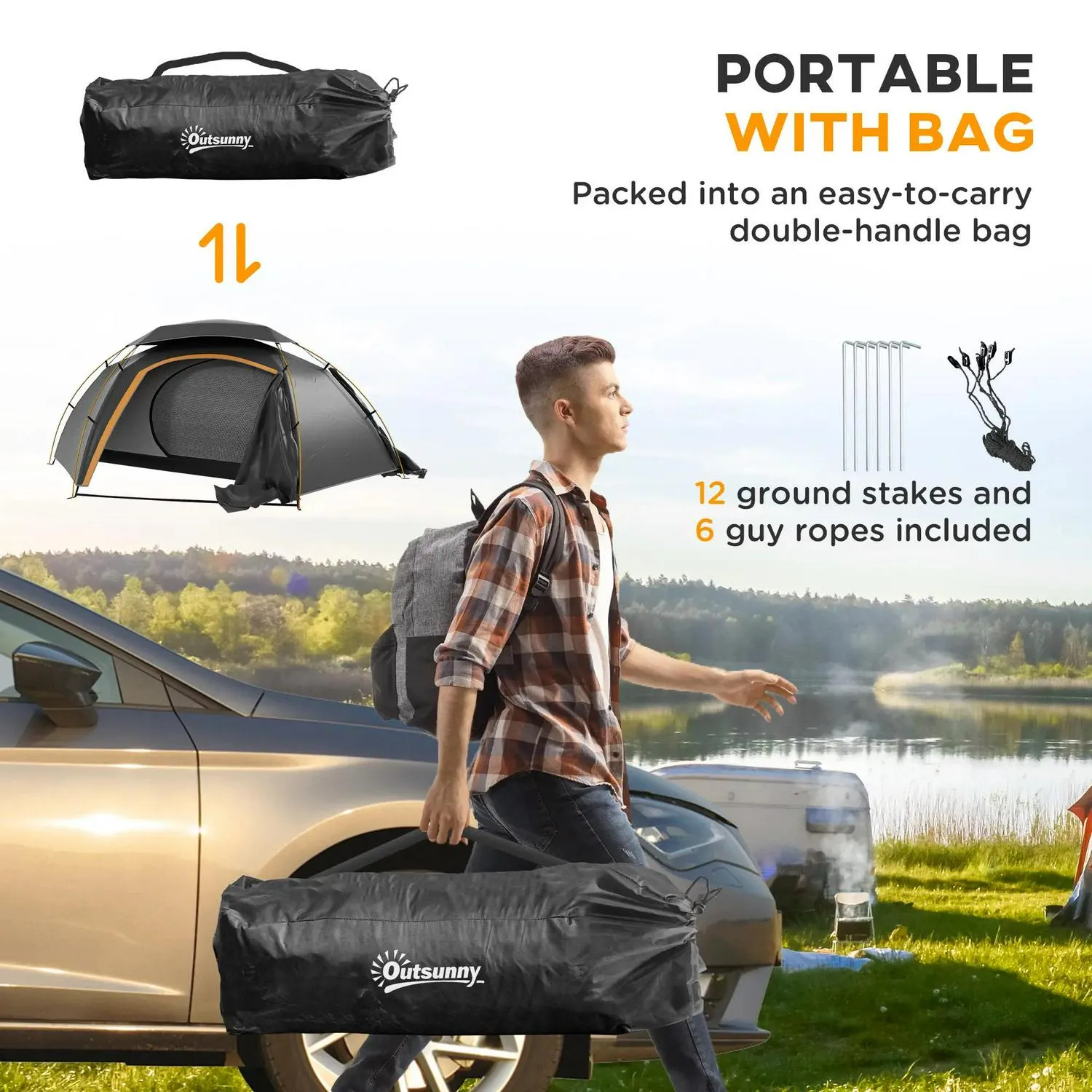 Dark Person Aluminium Dome Tent With 1 Outsunny For Summer event And Removable Complete assortment Portable Camping Frame, Bags, Waterproof, Mattress, Inflatable Fishing Grey/Khaki Self 2000mm Hiking, Rainfly