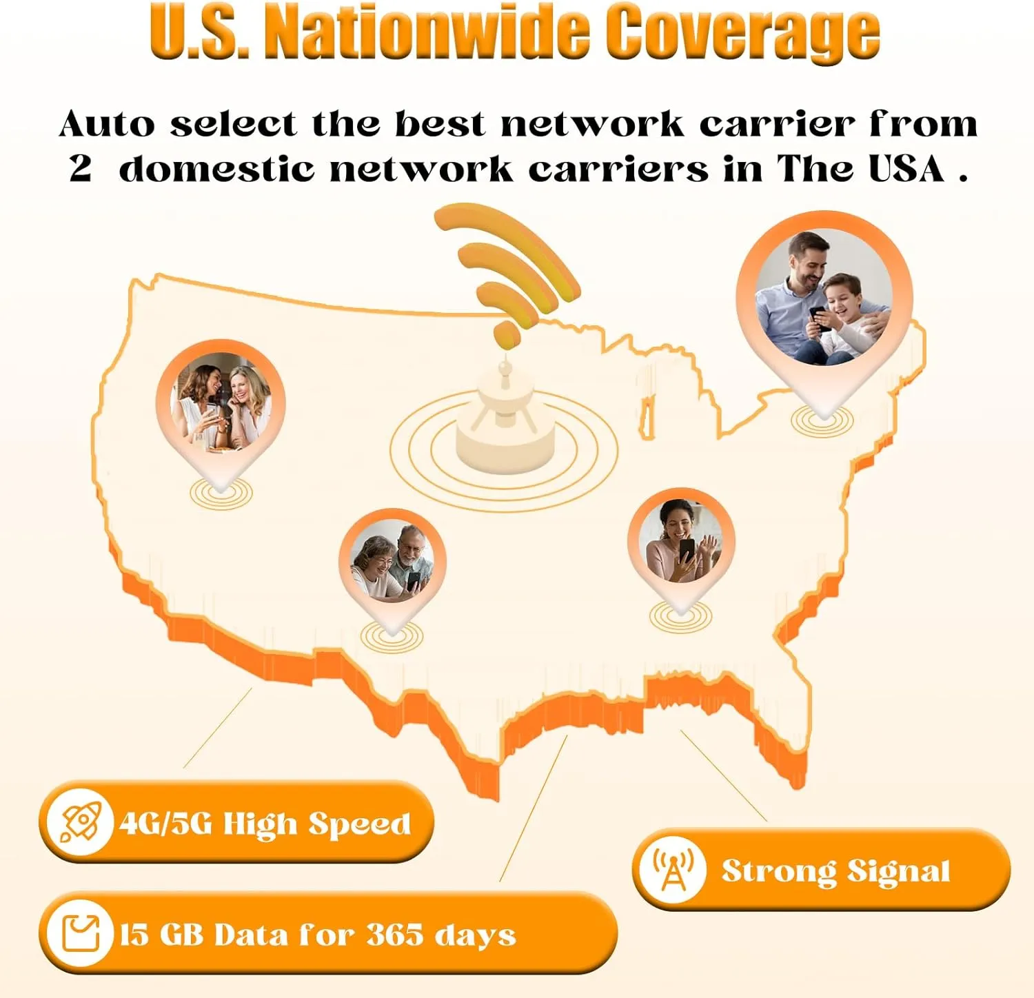 Data Only SIM Card for 365 Days 15GB - KAISNVXS Data SIM Card Compatible with USA 4G LTE Nationwide Networks for Security Solar Hunting Trail Game Cameras,GPS Tracker,Unlocked IoT Device