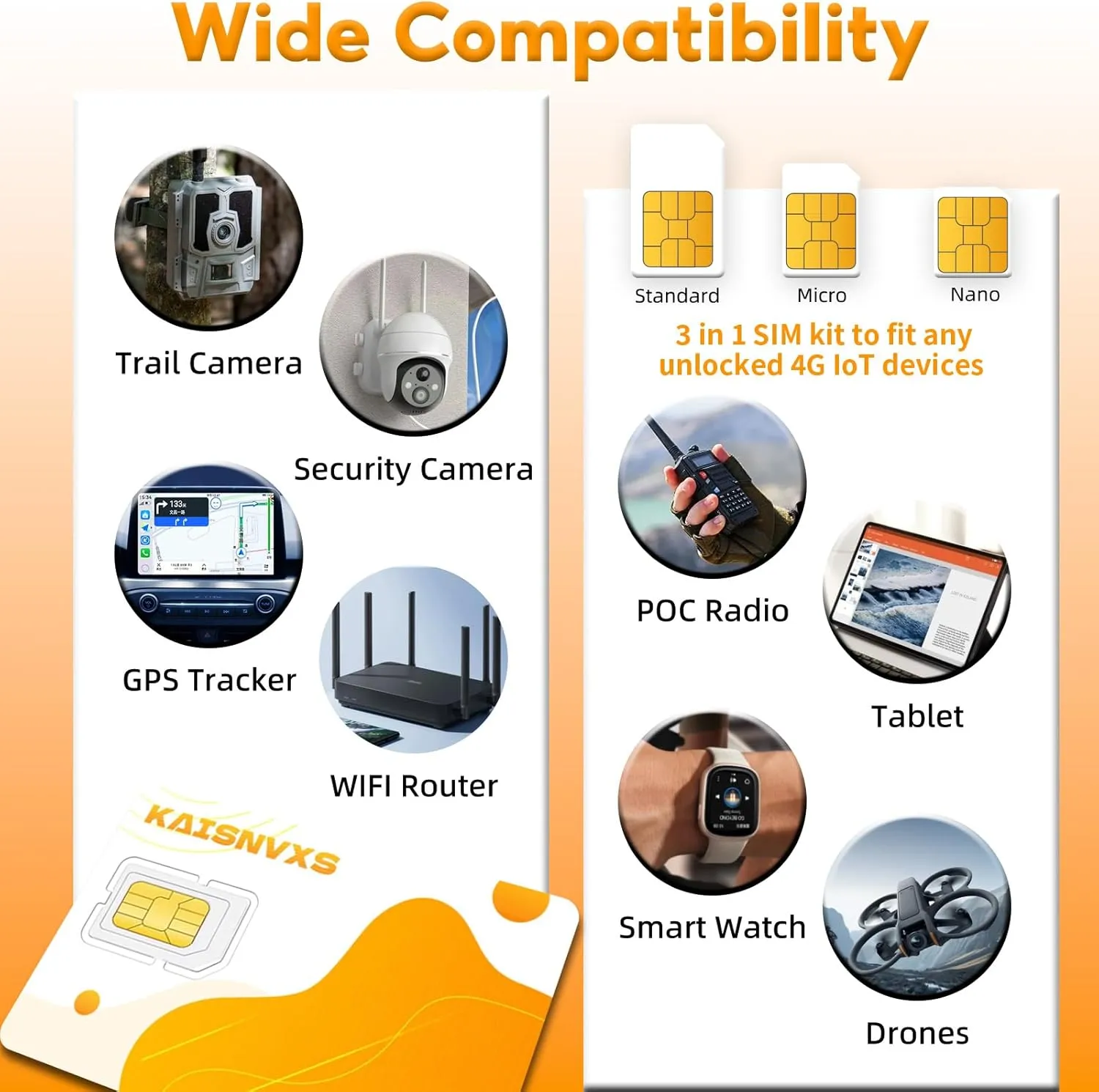 Data Only SIM Card for 365 Days 15GB - KAISNVXS Data SIM Card Compatible with USA 4G LTE Nationwide Networks for Security Solar Hunting Trail Game Cameras,GPS Tracker,Unlocked IoT Device