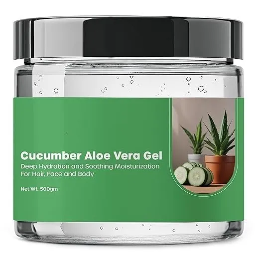 DD Aloevera Gel for Deep Hydration and Soothing Moisturization For Hair, Face and Body (500 GM, Cucumber) 17.6oz..