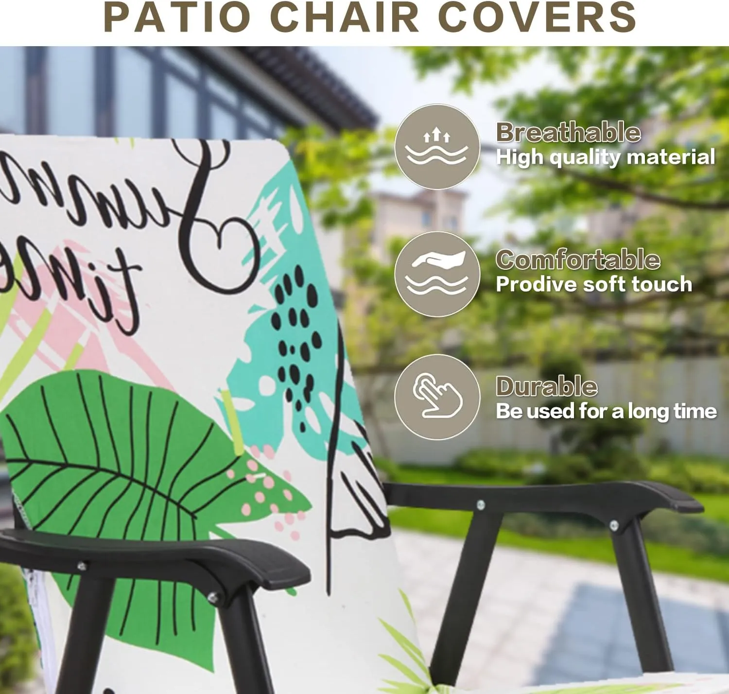 Deisy Dee Patio Dining Chair Covers, Outdoor Steel Sling Folding Chair Covers, Garden Metal Chair Covers (1, Monstera)