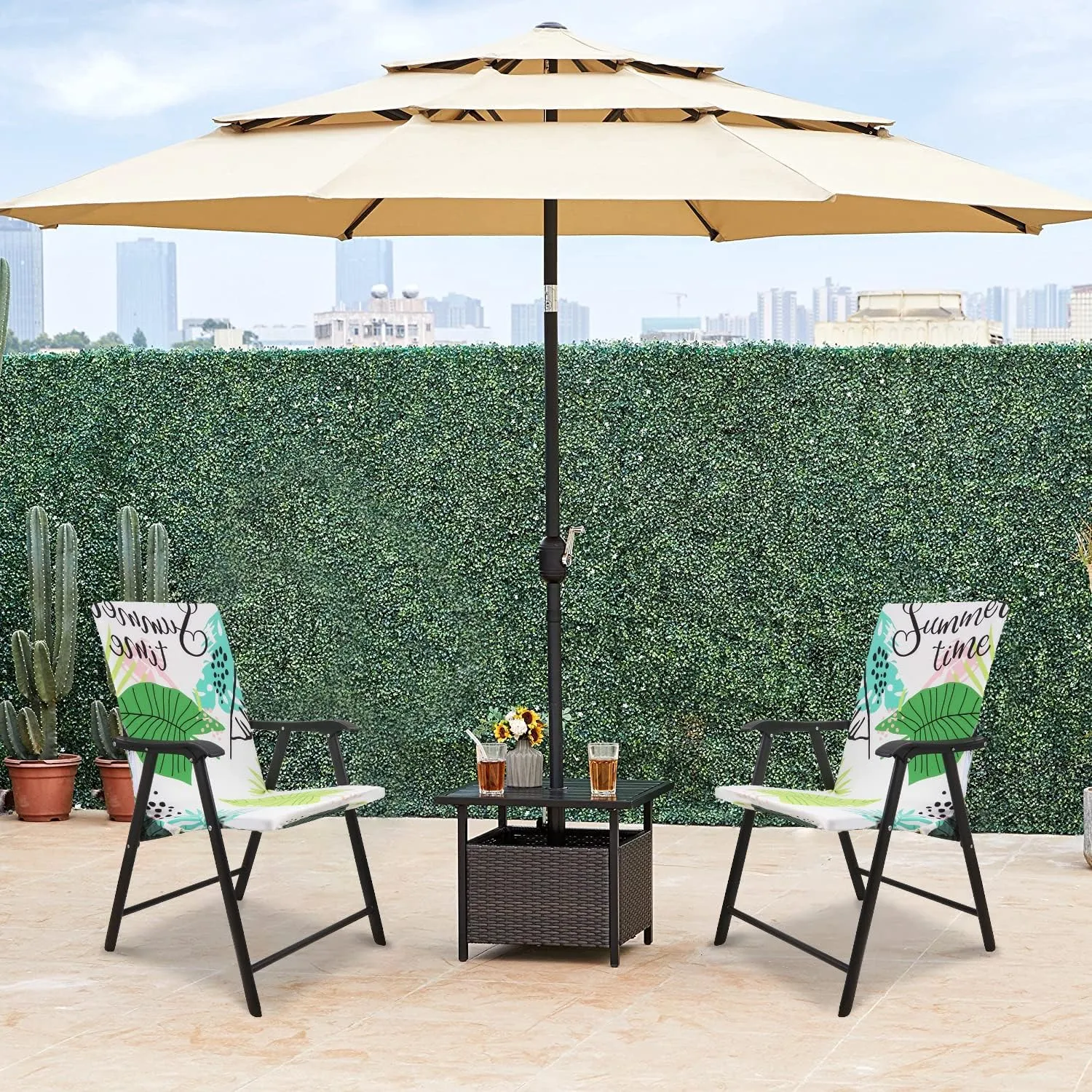 Deisy Dee Patio Dining Chair Covers, Outdoor Steel Sling Folding Chair Covers, Garden Metal Chair Covers (1, Monstera)
