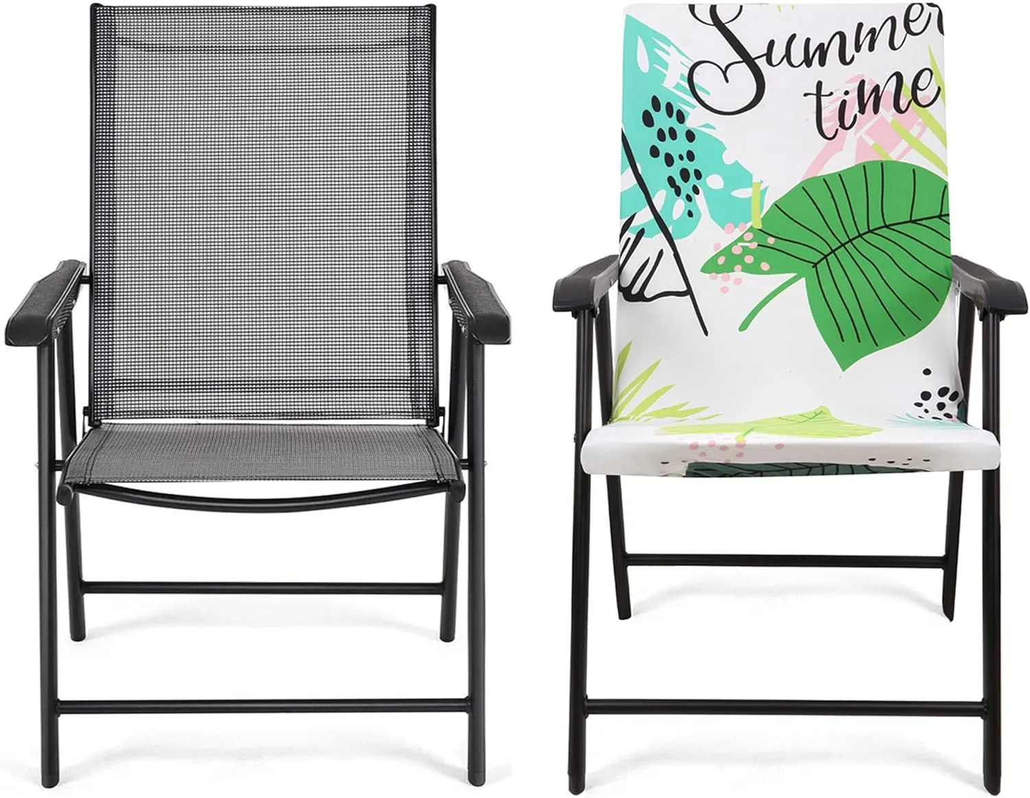 Deisy Dee Patio Dining Chair Covers, Outdoor Steel Sling Folding Chair Covers, Garden Metal Chair Covers (1, Monstera)