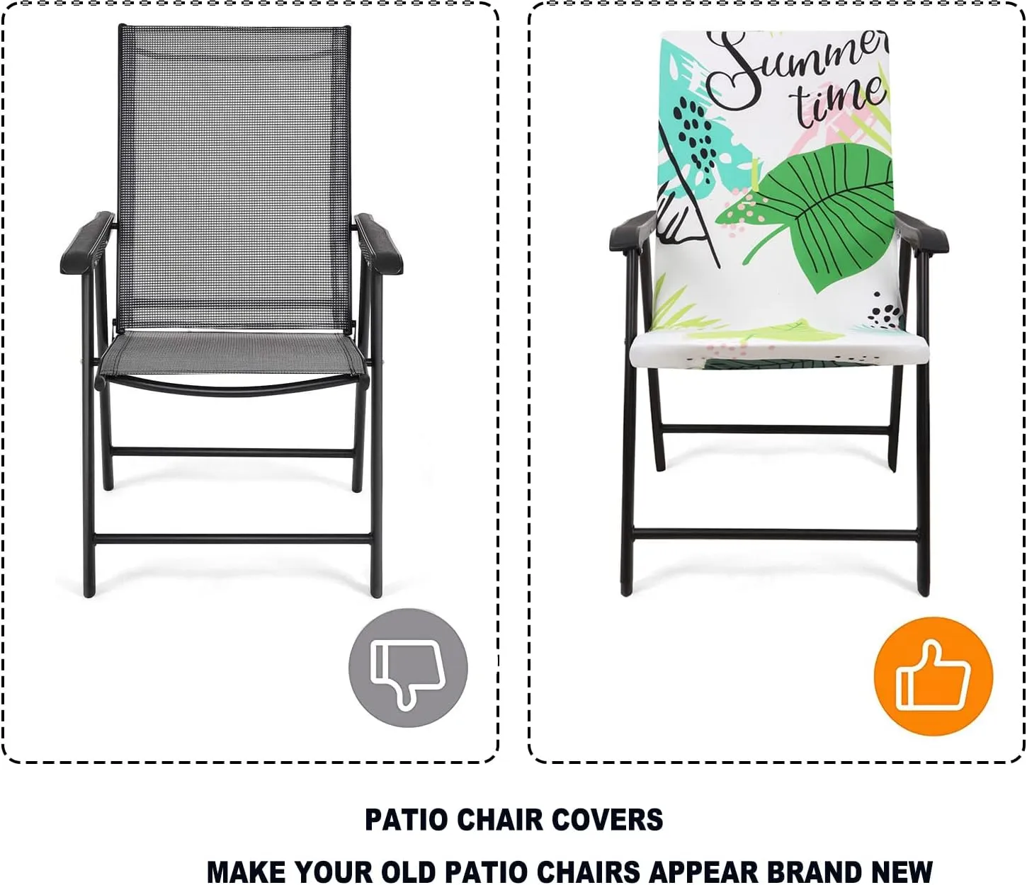 Deisy Dee Patio Dining Chair Covers, Outdoor Steel Sling Folding Chair Covers, Garden Metal Chair Covers (1, Monstera)