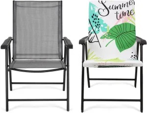 Deisy Dee Patio Dining Chair Covers, Outdoor Steel Sling Folding Chair Covers, Garden Metal Chair Covers (1, Monstera)