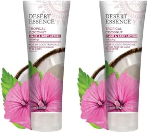 Desert Essence, Tropical Coconut Hand & Body Lotion 8 fl. oz. - Gluten Free - Vegan - Cruelty Free - Coconut Oil, Jojoba Oil & Vitamin E - Intense Hydration - Tropical Coconut Scent (Pack of 2)