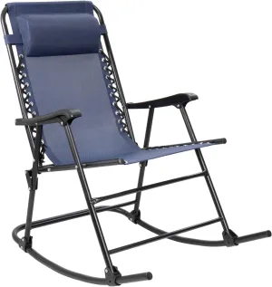 Devoko Patio Rocking Zero Gravity Chair Outdoor Wide Recliner Chair for Lawn Beach Camping Poolside with Headrest Pillow (Light Blue)