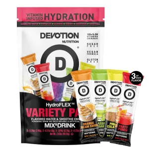 Devotion Nutrition HydroFLEX Packets | Vitamin Infused Hydration Powder | Water Enhancer Drink Mix | Sugar Free, Gluten Free, Vegan | 12 Pack (4 Flavor Variety)