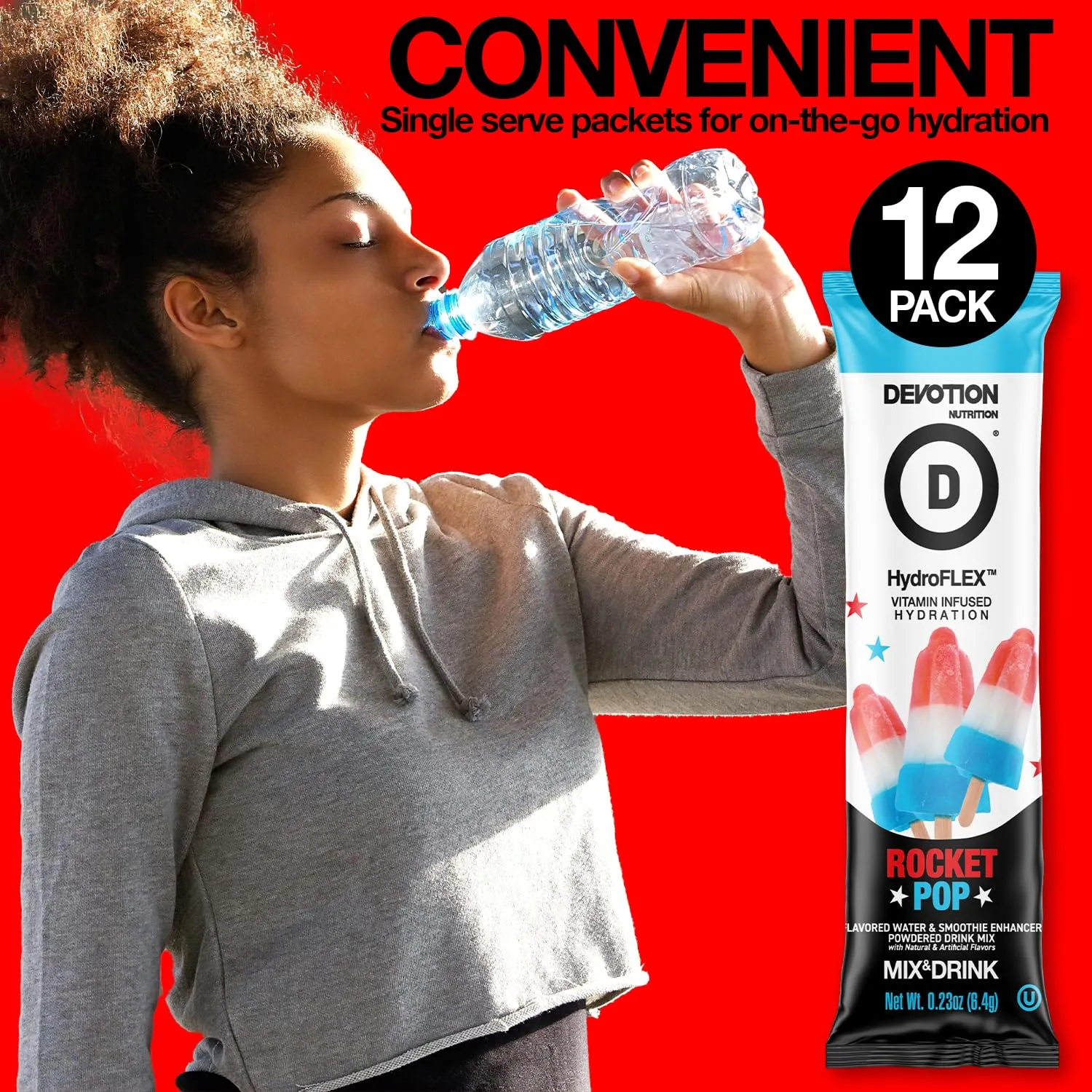 Devotion Nutrition HydroFLEX Water Flavoring Packets – Sugar-Free Hydration with Vitamins & Electrolytes – Dye-Free, Gluten-Free (Rocket Pop) 12-Pack Drink Mix