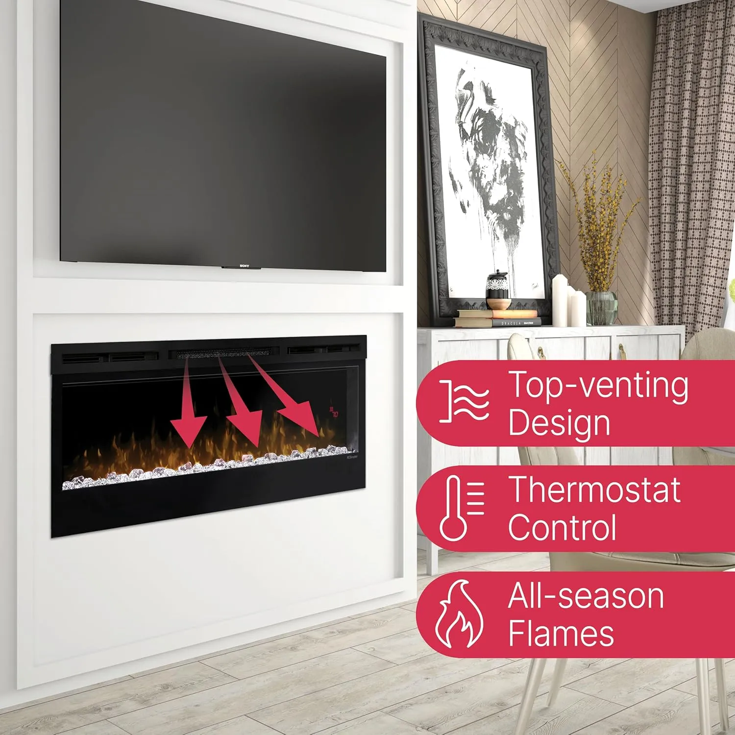 Dimplex BLF7451 Prism 74" Wall-Mounted Linear Electric Fireplace with Acrylic Ember Bed