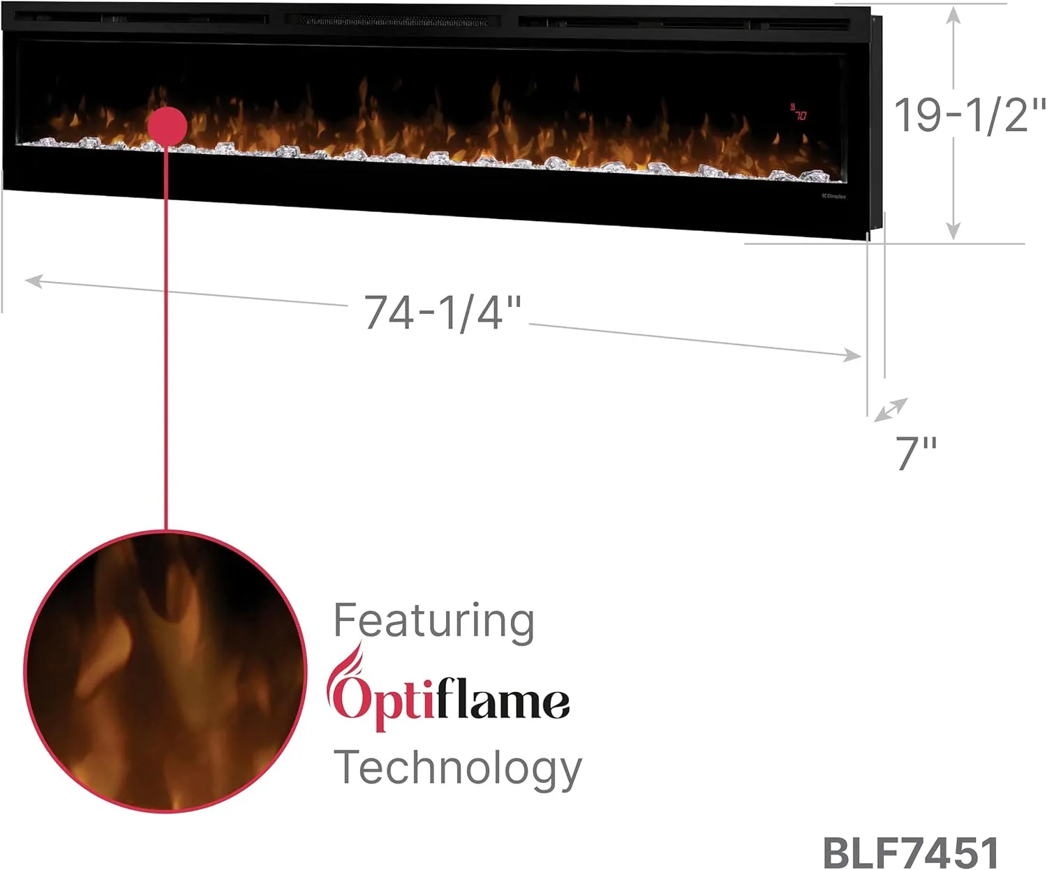 Dimplex BLF7451 Prism 74" Wall-Mounted Linear Electric Fireplace with Acrylic Ember Bed