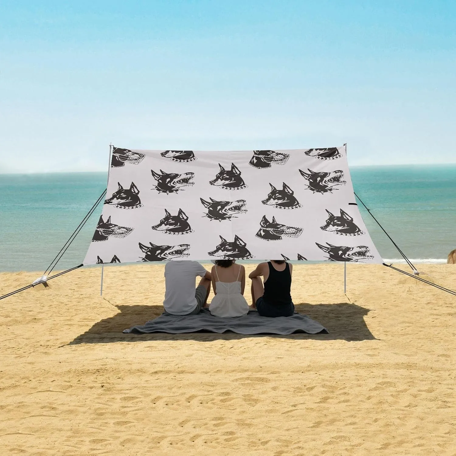 Doberman Dog Beach Canopy Tent Anti-UV & Wind Resistant, Camping Sun Shelter Easy Setup Portable,Outdoor Shade Tents with Sandbags,Sand Shovels,Ground Pegs & Stability Poles