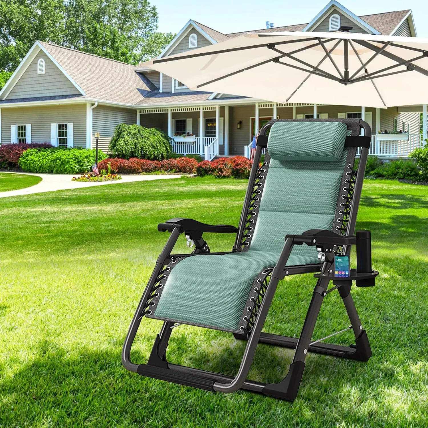DoCred Comfy Folding Recliner Chair for Bedroom & Living Room, Ice Touch Folding Reclining Patio Lounge Chair with Removable Tray for Indoor Outdoor