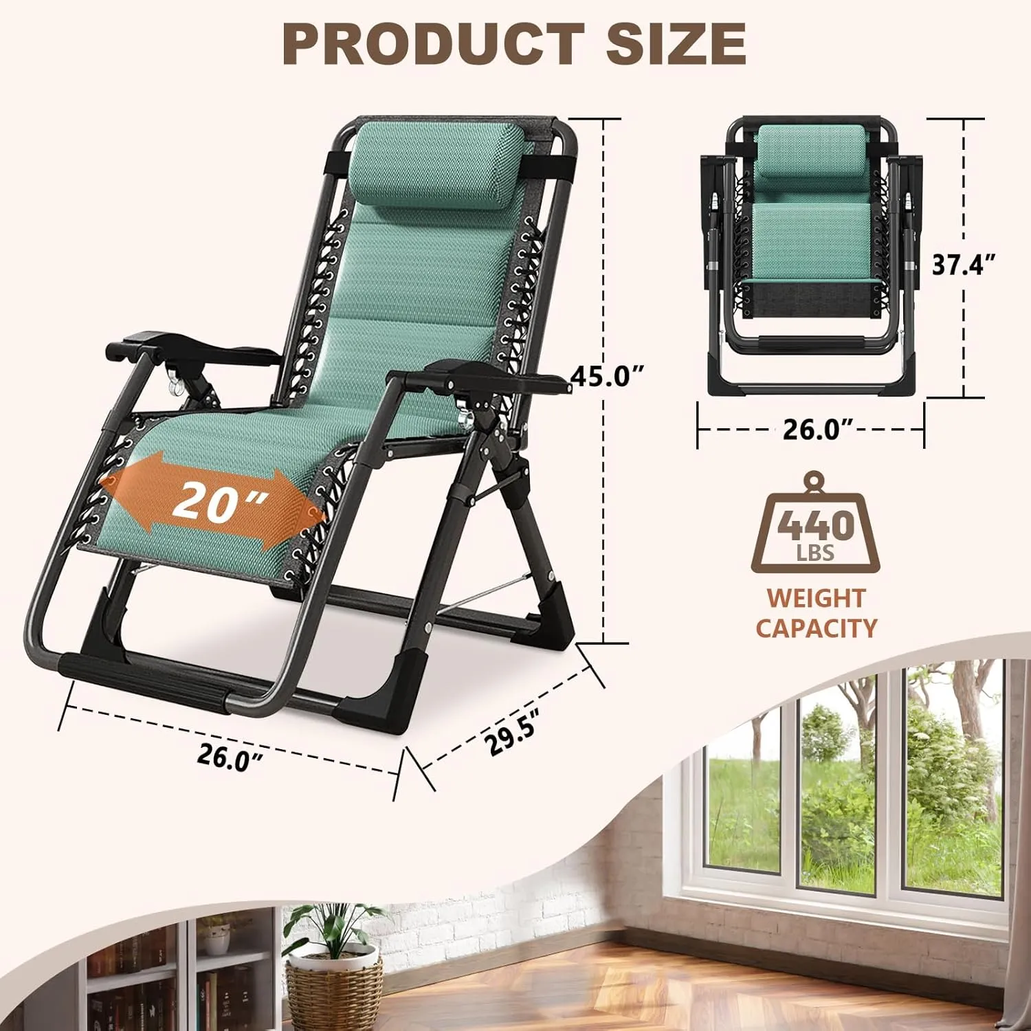 DoCred Comfy Folding Recliner Chair for Bedroom & Living Room, Ice Touch Folding Reclining Patio Lounge Chair with Removable Tray for Indoor Outdoor