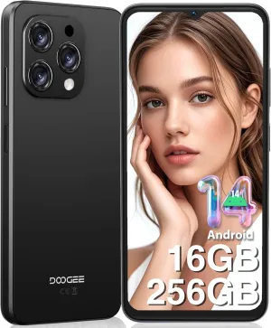 DOOGEE N55 Pro Unlocked Phone, Android Phone with 16GB RAM 256GB ROM, 6.56" HD  90Hz IPS Waterdrop Screen, Octa Core, 5150mAh, Dual SIM Unlocked Android Phone, Face Unlock, Black