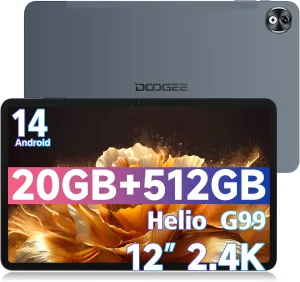 DOOGEE T40 PRO 12 Inch Android 14 Tablet,2.4K Gaming Tablet with Helio G99,20GB RAM 512GB ROM (2TB TF), 7.6mm Slim Tablets, 10800mAh,Dual SIM 4G,2.4G&5G WiFi/Face Unlock/BT5.0/GPS/OTG, Gray