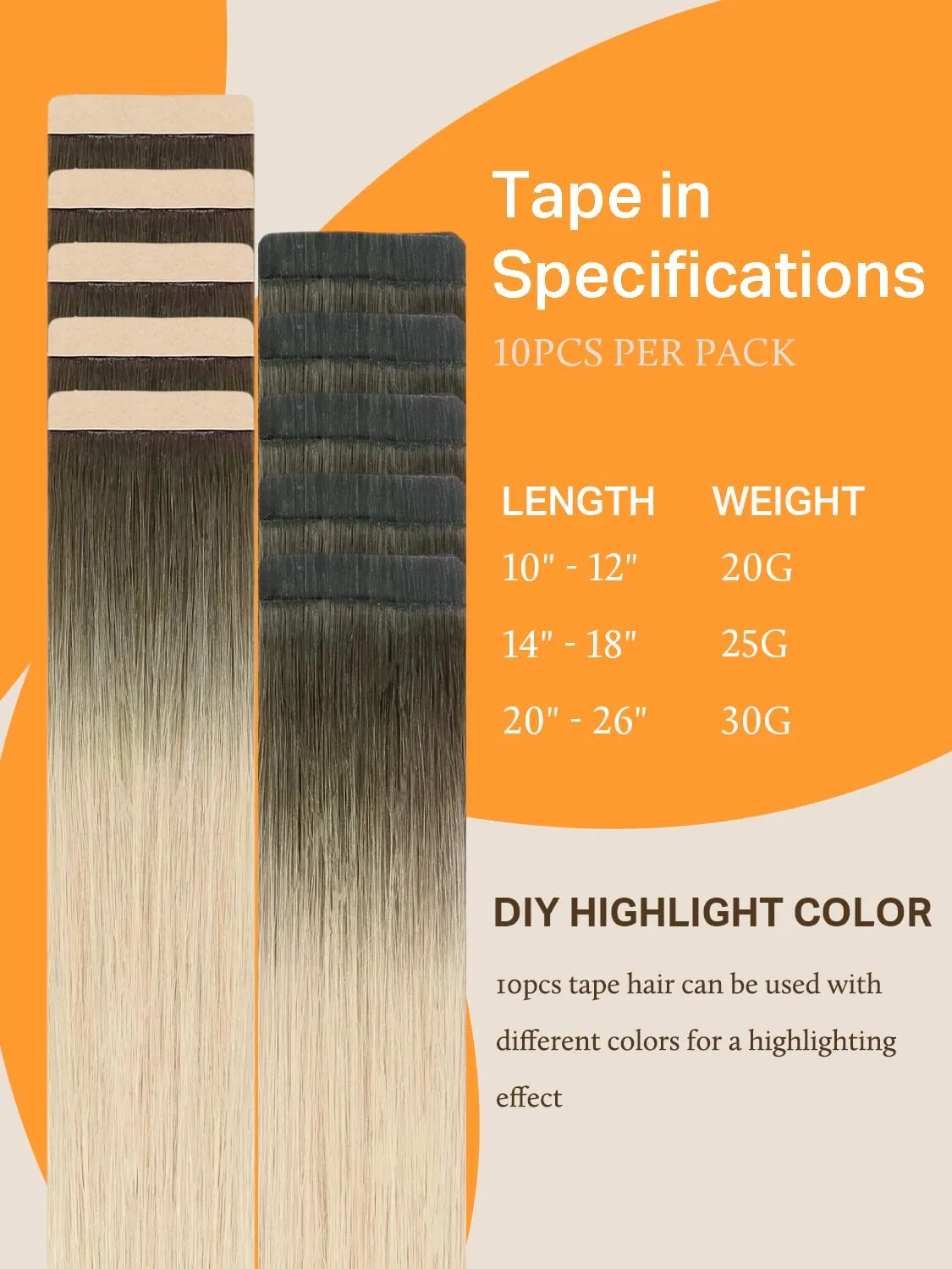DOORES Human Hair Extensions Tape in Balayage Light Ash Brown to Ash Blonde 14 Inch 10pcs 25g Remy Human Hair Extensions Straight