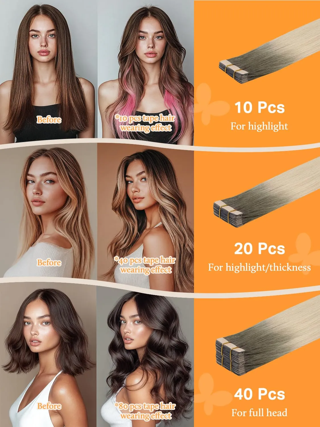 DOORES Tape in Balayage Light Ash Brown to Ash Blonde Human Hair Extensions - 20 Inch, 20pcs, 50g - Real Human Hair, Straight Skin Weft