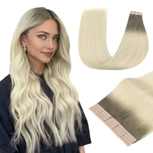 DOORES Tape in Balayage Light Ash Brown to Ash Blonde Human Hair Extensions - 20 Inch, 20pcs, 50g - Real Human Hair, Straight Skin Weft