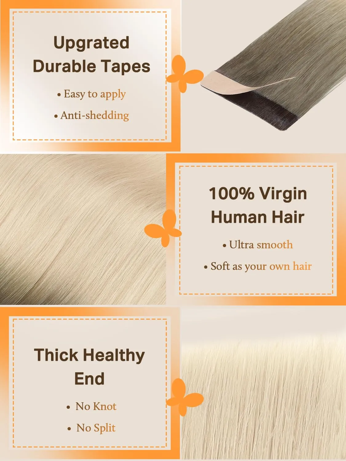 DOORES Tape in Balayage Light Ash Brown to Ash Blonde Human Hair Extensions - 20 Inch, 20pcs, 50g - Real Human Hair, Straight Skin Weft