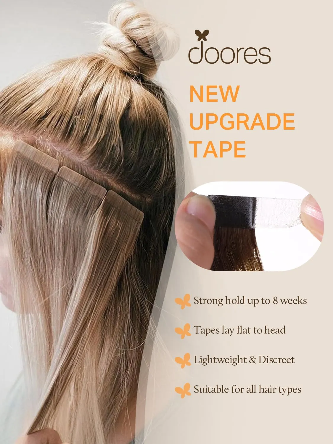 DOORES Tape in Balayage Light Ash Brown to Ash Blonde Human Hair Extensions - 20 Inch, 20pcs, 50g - Real Human Hair, Straight Skin Weft
