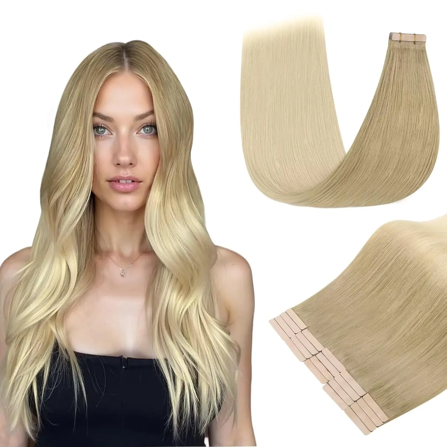 DOORES Tape in Extensions Real Human Hair, Light Brown to Golden Platinum Blonde 20 Inch 50g 20pcs, Remy Human Hair Extensions Tape in Hair Extensions for Women