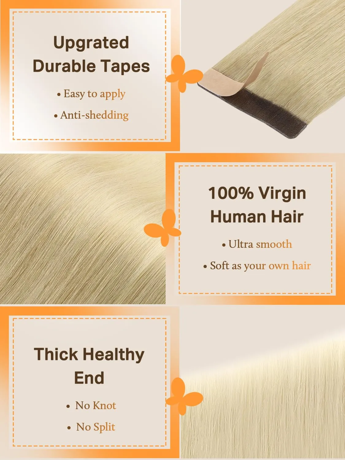 DOORES Tape in Extensions Real Human Hair, Light Brown to Golden Platinum Blonde 20 Inch 50g 20pcs, Remy Human Hair Extensions Tape in Hair Extensions for Women