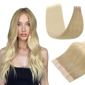 DOORES Tape in Extensions Real Human Hair, Light Brown to Golden Platinum Blonde 20 Inch 50g 20pcs, Remy Human Hair Extensions Tape in Hair Extensions for Women