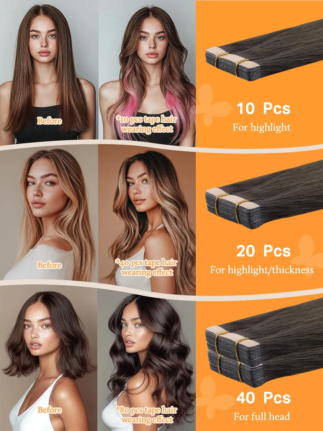 DOORES Tape in Hair Extensions Human Hair, Chocolate Dip Color Melt 14 Inch 25g 10pcs, Human Hair Extensions Natural Hair Extensions Seamless Straight