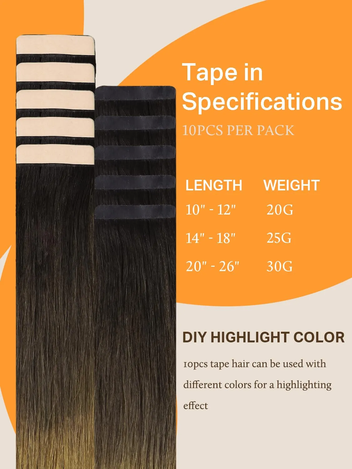 DOORES Tape in Hair Extensions Human Hair, Chocolate Dip Color Melt 14 Inch 25g 10pcs, Human Hair Extensions Natural Hair Extensions Seamless Straight