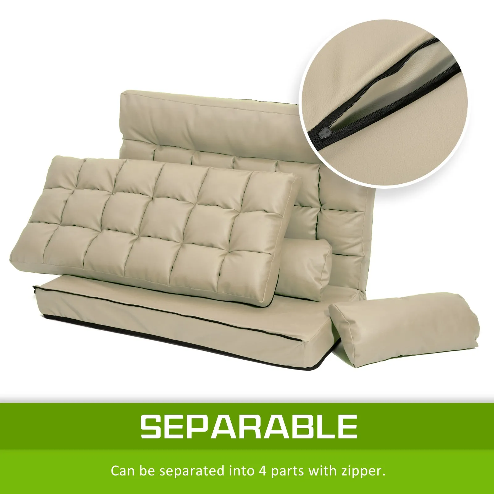 Double Seat Floor Sofa Adjustable Recliner Gaming Couch Bed Beige PU Leather