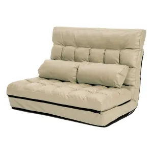 Double Seat Floor Sofa Adjustable Recliner Gaming Couch Bed Beige PU Leather