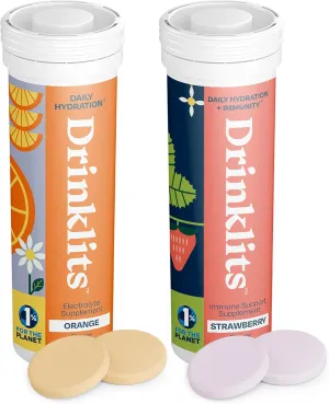Drinklits Orange Daily Hydration Tablets   Strawberry Immunity Tablets (2) Tube Pack | Essential Electrolytes – Great Taste – Immune Support | 20 Servings (10 Tablets Per Tube)