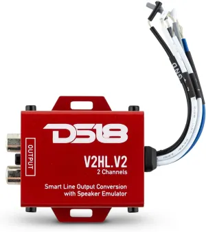 DS18 V2HL.V2 Hi/Lo Converter 2-Channel with Speaker Emulator - High-Level Speaker Signal to Low-Level - Smart line Output 2CH High-Level Input and 2CH RCA Output