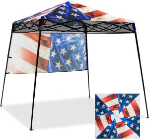 EAGLE PEAK 8x8 Pop Up Canopy Tent with Sidewall, Compact, Portable Slant Leg Instant Sun Shelter for Beach, Sports, & Camping, 8x8 Base 6x6 Top, Stars and Stripes