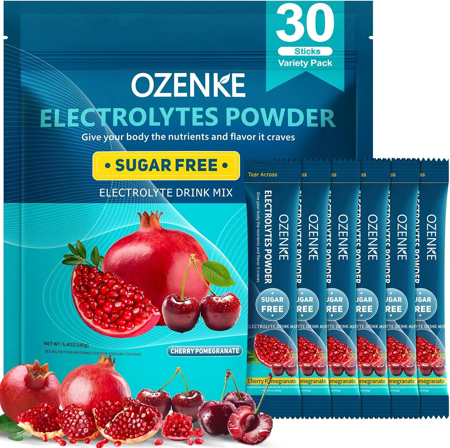Electrolytes Powder Packets, 30 Sticks Hydration Packets Sugar Free, Electrolyte Drink Mix Portable Electrolyte Packets for Rapid Hydration, 0 Sugar & 0 Calorie, Cherry & Pomegranate Flavor