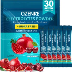 Electrolytes Powder Packets, 30 Sticks Hydration Packets Sugar Free, Electrolyte Drink Mix Portable Electrolyte Packets for Rapid Hydration, 0 Sugar & 0 Calorie, Cherry & Pomegranate Flavor