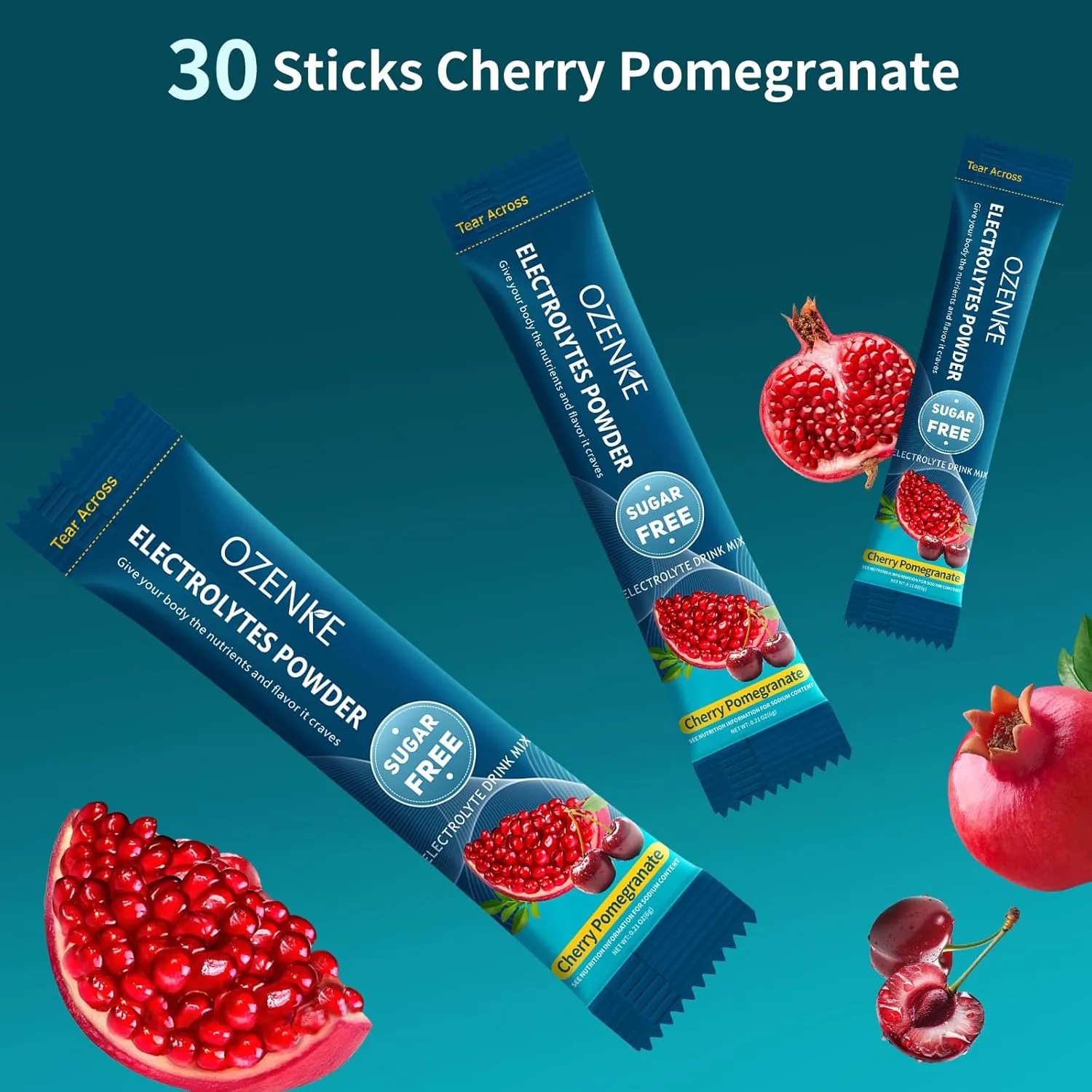 Electrolytes Powder Packets, 30 Sticks Hydration Packets Sugar Free, Electrolyte Drink Mix Portable Electrolyte Packets for Rapid Hydration, 0 Sugar & 0 Calorie, Cherry & Pomegranate Flavor