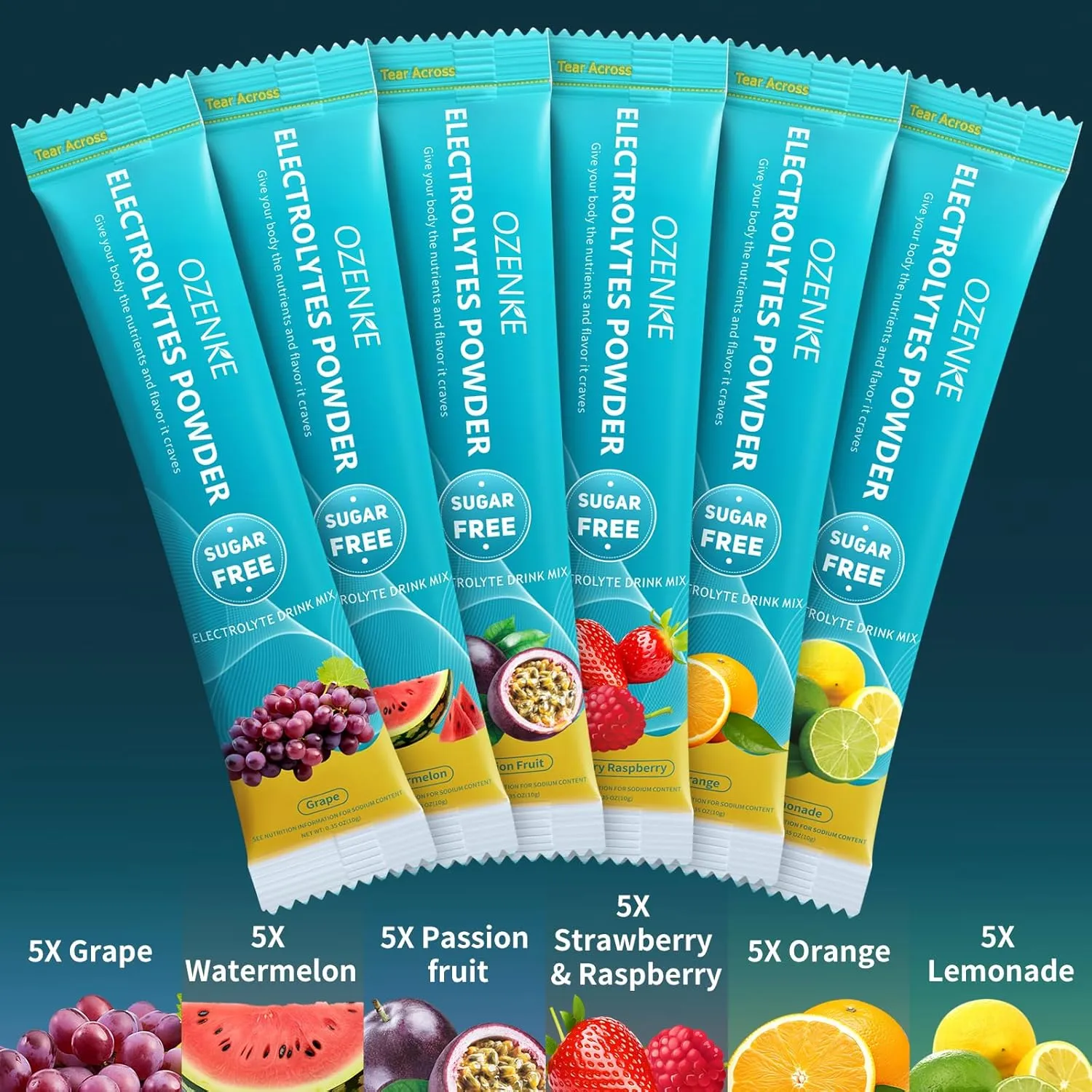 Electrolytes Powder Packets, 30 Sticks Hydration Packets Sugar Free, Electrolyte Drink Mix Travel Electrolyte Packets for Rapid Hydration, 6 Flavors