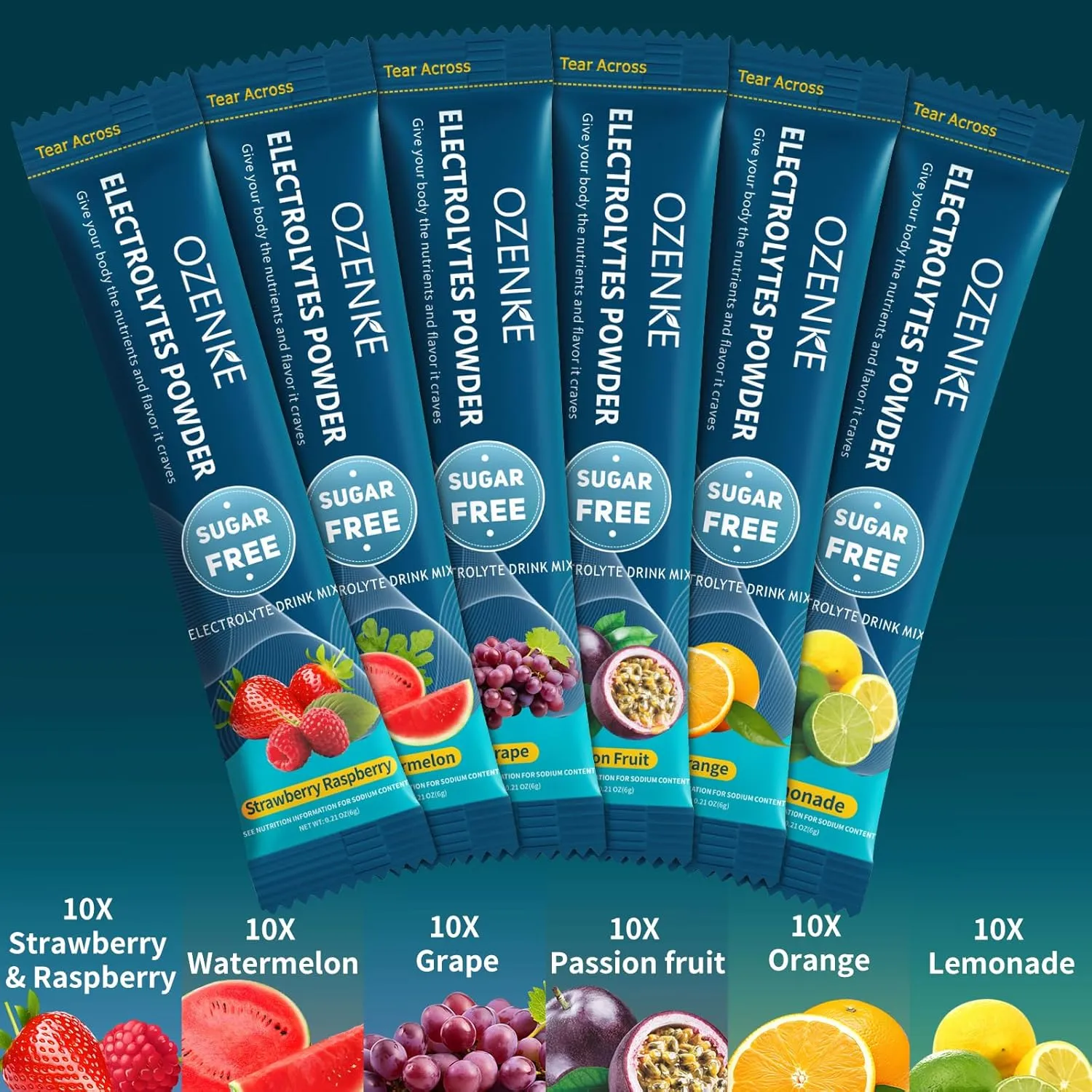 Electrolytes Powder Packets, 60 Sticks Hydration Packets Sugar Free, Electrolyte Drink Mix Travel Electrolyte Packets for Rapid Hydration, 6 Flavors