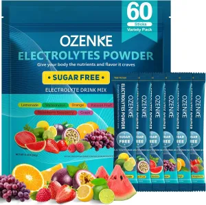 Electrolytes Powder Packets, 60 Sticks Hydration Packets Sugar Free, Electrolyte Drink Mix Travel Electrolyte Packets for Rapid Hydration, 6 Flavors
